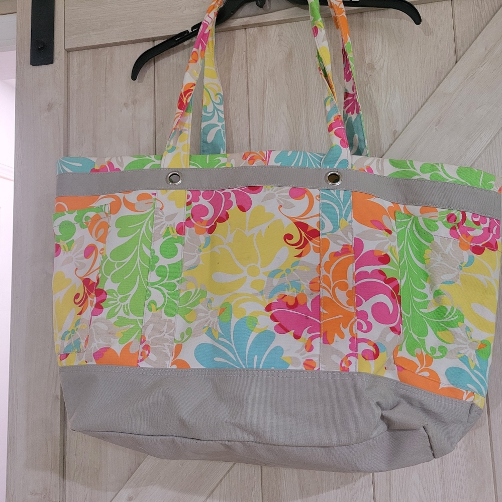 Floral Tote Bag with Gray Accents